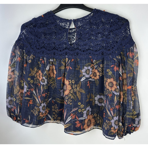 Anthropologie Mynahs Reynu Taandon Cristy Crotchet Beaded Blouse Boho Peasant XS - Picture 2 of 15